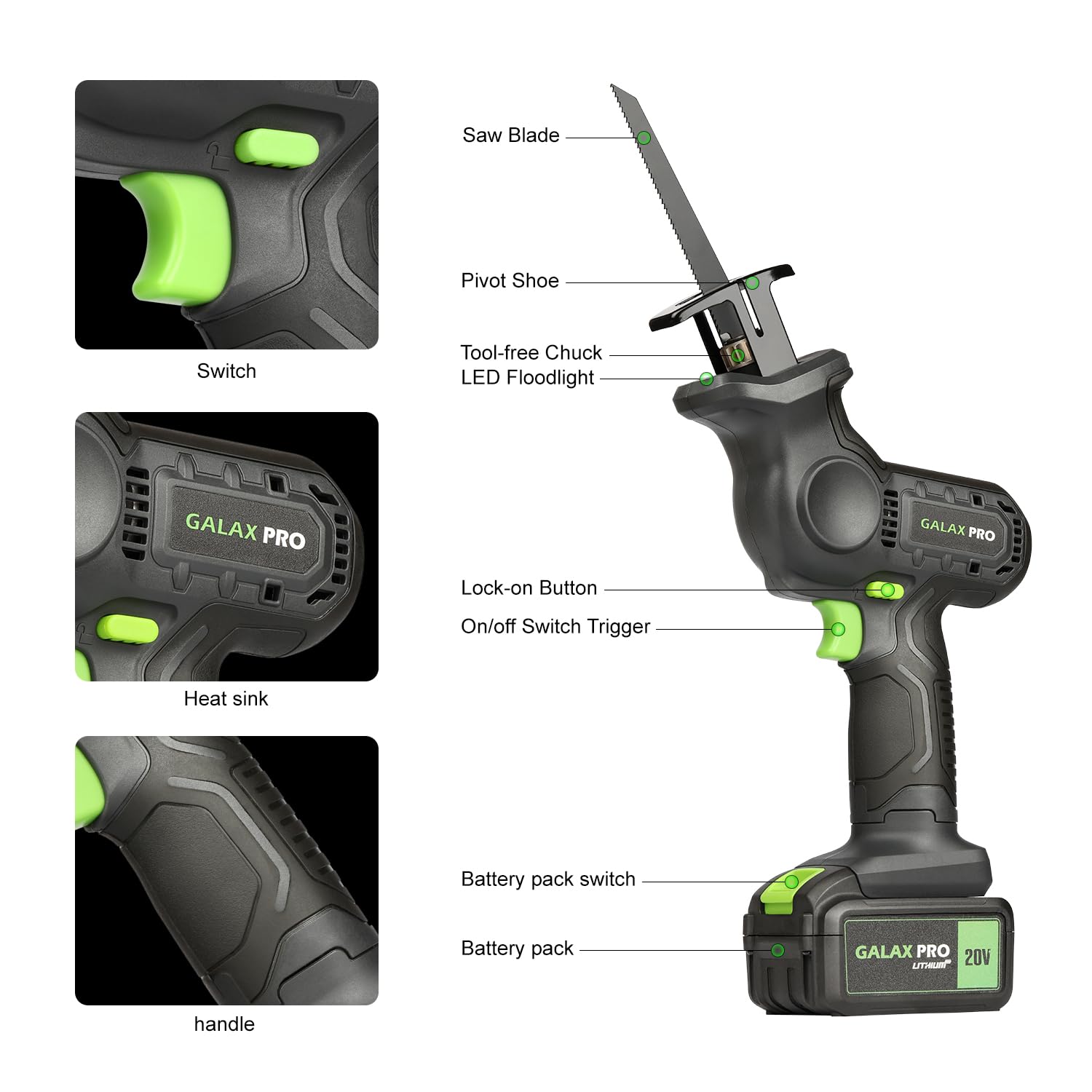 GALAX PRO Kit de Scies alternatives sans fil haute capacité 20 V 4,0 Ah – Comprend 2 lames de coupe en bois et 1 lame de coupe en métal pour un usage polyvalent de bricolage et professionnel