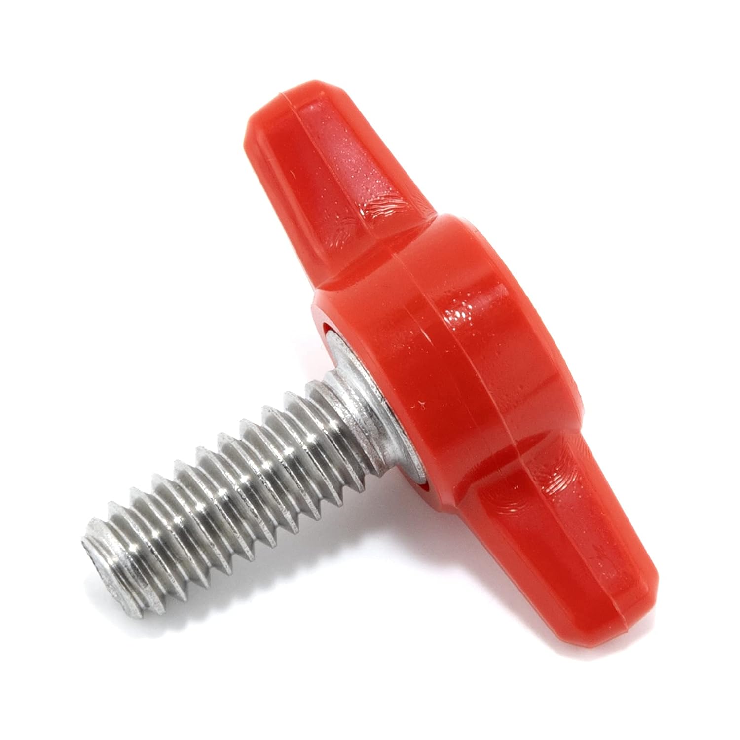 1/4"-20 x 5/8" Thumb Screw Stainless Steel - Red Tee Wing Plastic Knob - Standard/Coarse Thread Thumbscrew - Length: 0.625" - Proudly Built in USA - Package of (25)