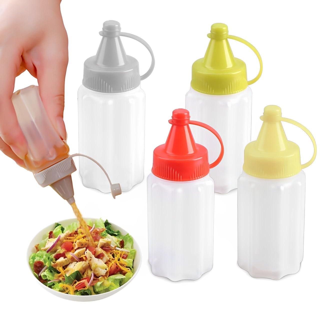 FSNUOP 4PCS Mini Sauce Bottles, Sauce Bottle, Mini Sauce Bottles for Lunch Box/Honey/soy sauce/Salad Squeezable Sauce Containers, Squeeze Bottles to Go with Screw Cap,for Picnic