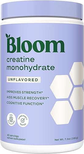 Bloom Nutrition Polvo de Monohidrato de Creatina, 5g de Creatina Micronizada por Porción, Apoya la Recuperación Muscular, Fuerza, Resistencia, Pre