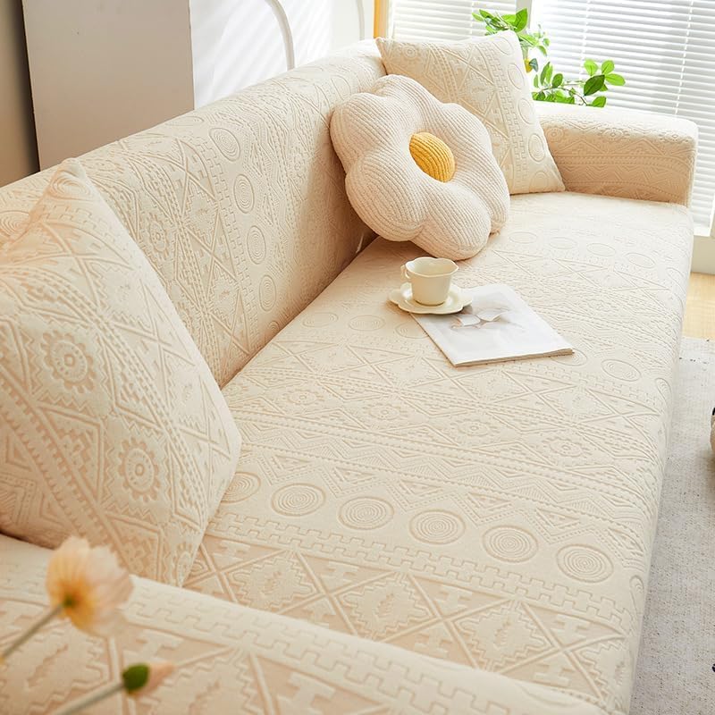 Housse extensible pour canapé 2 places beige | Protection lavable pour salon