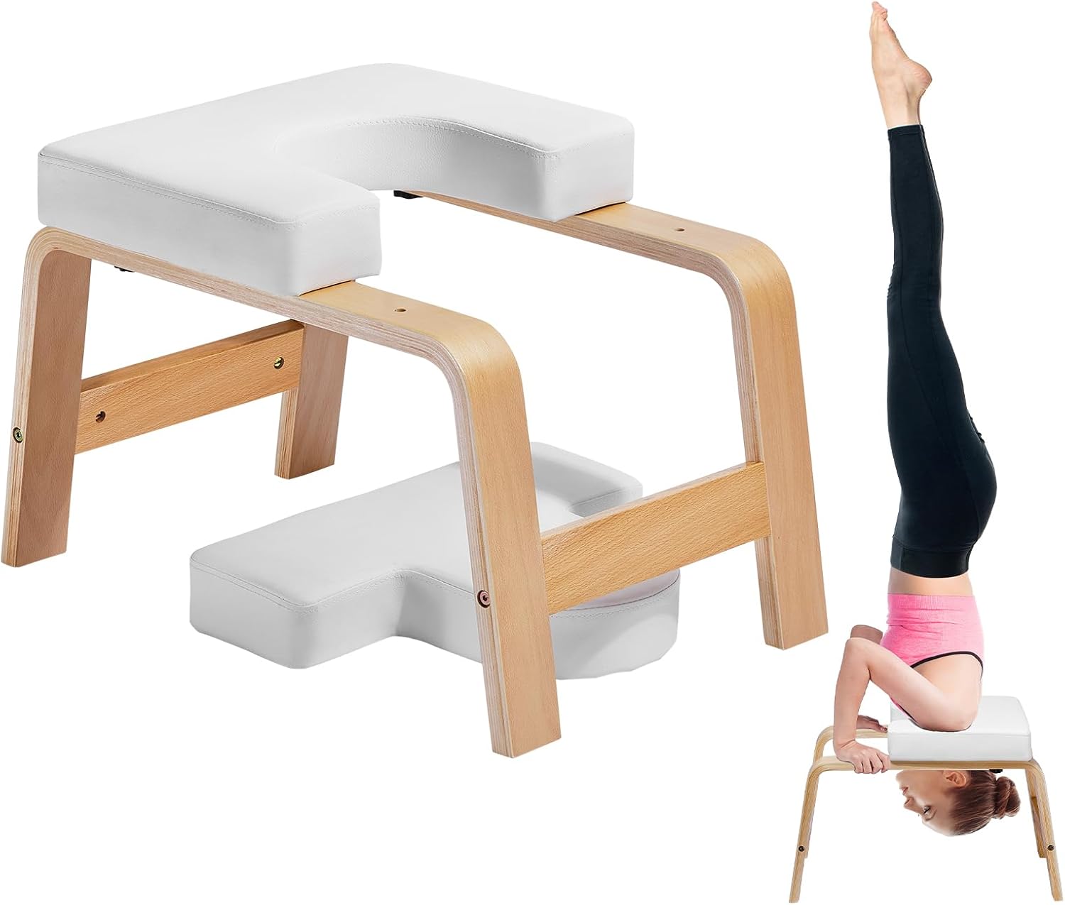 VEVOR Yoga Headstand Bench, 300 lbs Capacity Yoga Inversion Chair for Family Gym, Headstand Trainer with Wood Frame & PU Pad, Stand Yoga Stool for Strength Balance Training, Relieve Fatigue