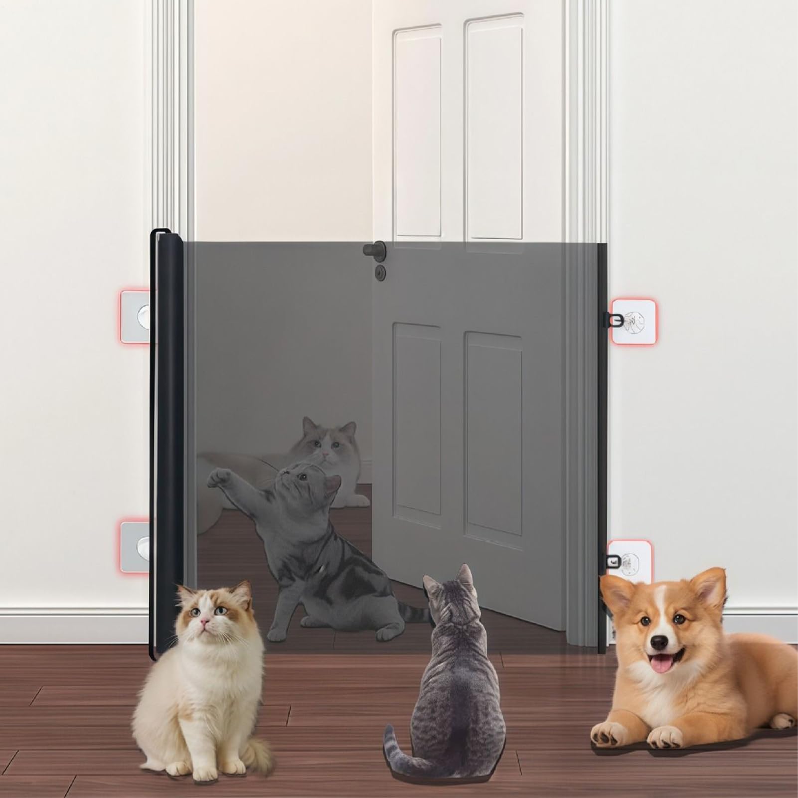 Puerta De Malla Retráctil para Perros Y Cachorros Protector Deslizante | Barrera Seguridad Extensible Para Niños Sin Necesidad De Perforar Portátil Plegable Con Paso E