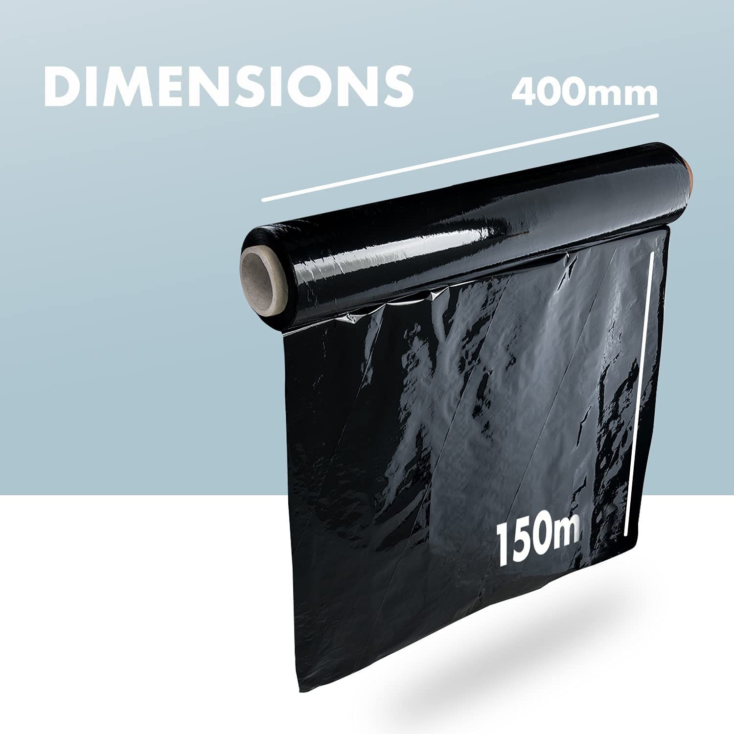Merrimen Black 400mm x 150m Heavy Duty Pallet Stretch Wrap Roll for Warehouse or Moving House