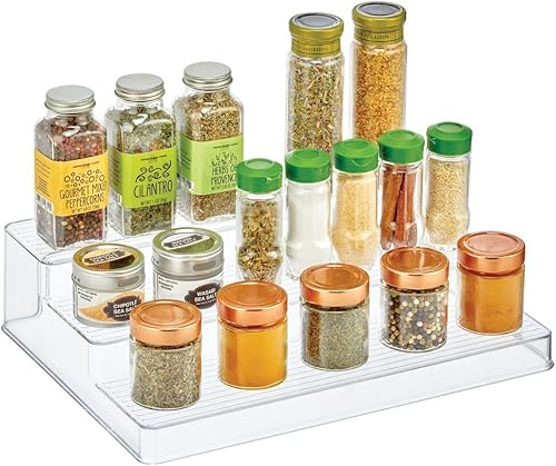 Miniatura 3 de mDesign Soporte de plástico para botellas de especias de cocina, organizador de almacenamiento de alimentos para gabinete, armario, despensa,