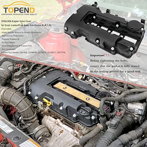 Engine Valve Cover 55561426 Replace # 55573746 25198498 264-968 Fit For 2011-2019 Chevy Cruze Sonic Volt Trax Buick Encore Cadillac Elr 1.4L Turbo + (With Gaskets Bolts & Oil Filler Cap) #TOP1