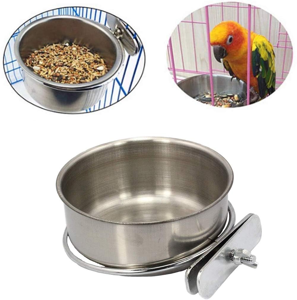 PINVNBY Parrot Feeding Cups Birds Food Dish Stainless Steel Parrot Feeders Water Cage Bowls with Clamp Holder for Cockatiel Conure Parakeet Macaw Small Animal (2PCS, Size: M) - image 5