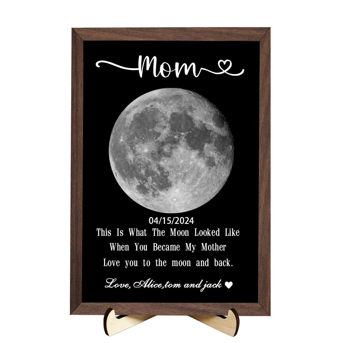 Personalized Gold Foil Moon Phase Frame Sign for Mother's Day,Custom Mom Moon Phase Photo Frame With Real Moon, Moon Phase Picture Art for Mom,Mothers Day Wooden Moon Print Art Frame Gifts