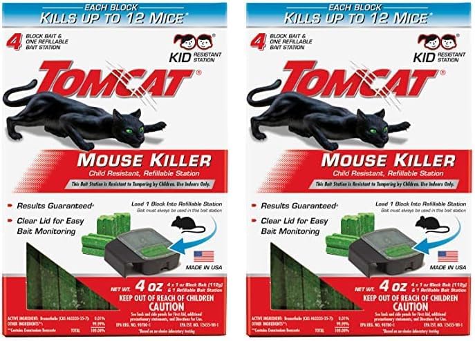 Tomcat Mouse Killer - Estación recargable resistente a los niños, con tapa transparente para un fácil monitoreo, 1 estación de cebo y 4 recambios