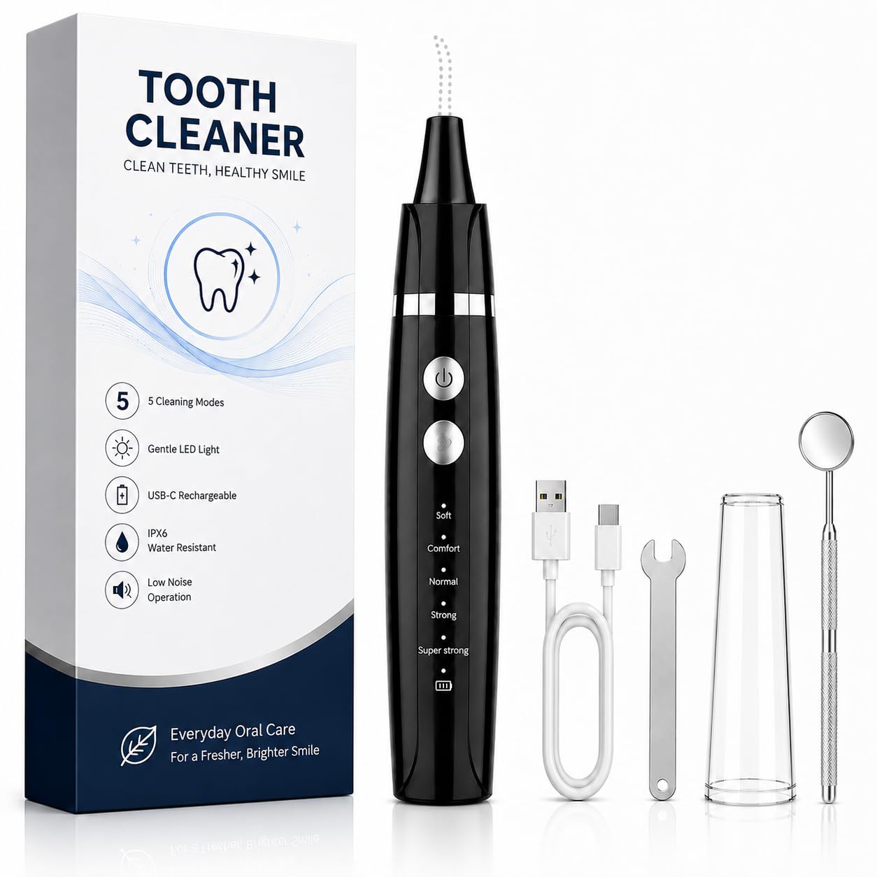 Oral Wellness Reinigungsset - Zahnpolierer - Zahnwartungswerkzeuge Zahnreiniger - Zahnoberflächenaufbaureiniger Polierwerkzeug Surface Spot Remover (M Schwarz)