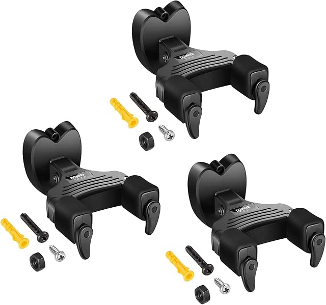 Donner Guitar Wall Mount Auto Lock Guitar Hanger Hook Holder Stand For Guitar Bass Banjo Mandoline Black (3-Pack)