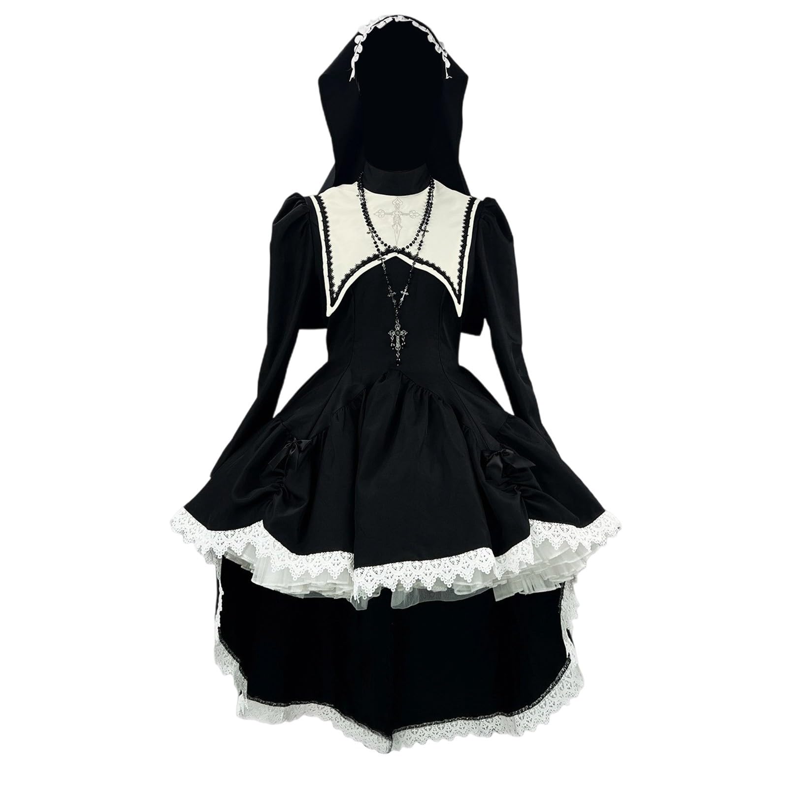 Generisch Elegantes Cosplay-Kleid mit Spitzenbesatz für Halloween-Partys mittelalterliches Gothic-Rollenkleid in Übergröße mit Korsett-Optik viktorianischem Charme (Black, XXXXXL)