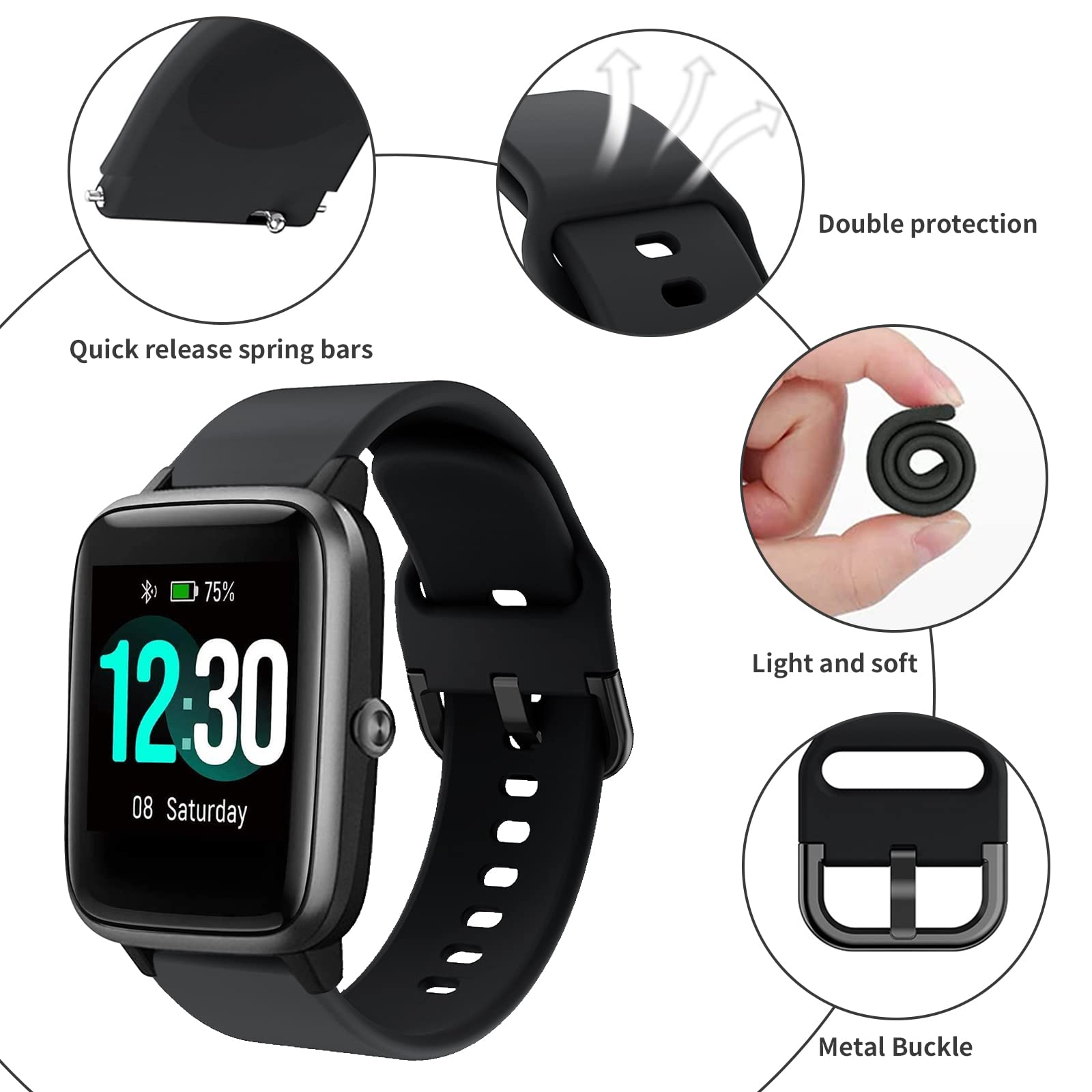 Cinturino In Nylon Per Fitness Tracker - Compatibile Con ID205L, ID205S, ID205G, ID215G, SW020, SW023 E Altri - 19 Mm, Elastico, Traspirante, Unisex - 4