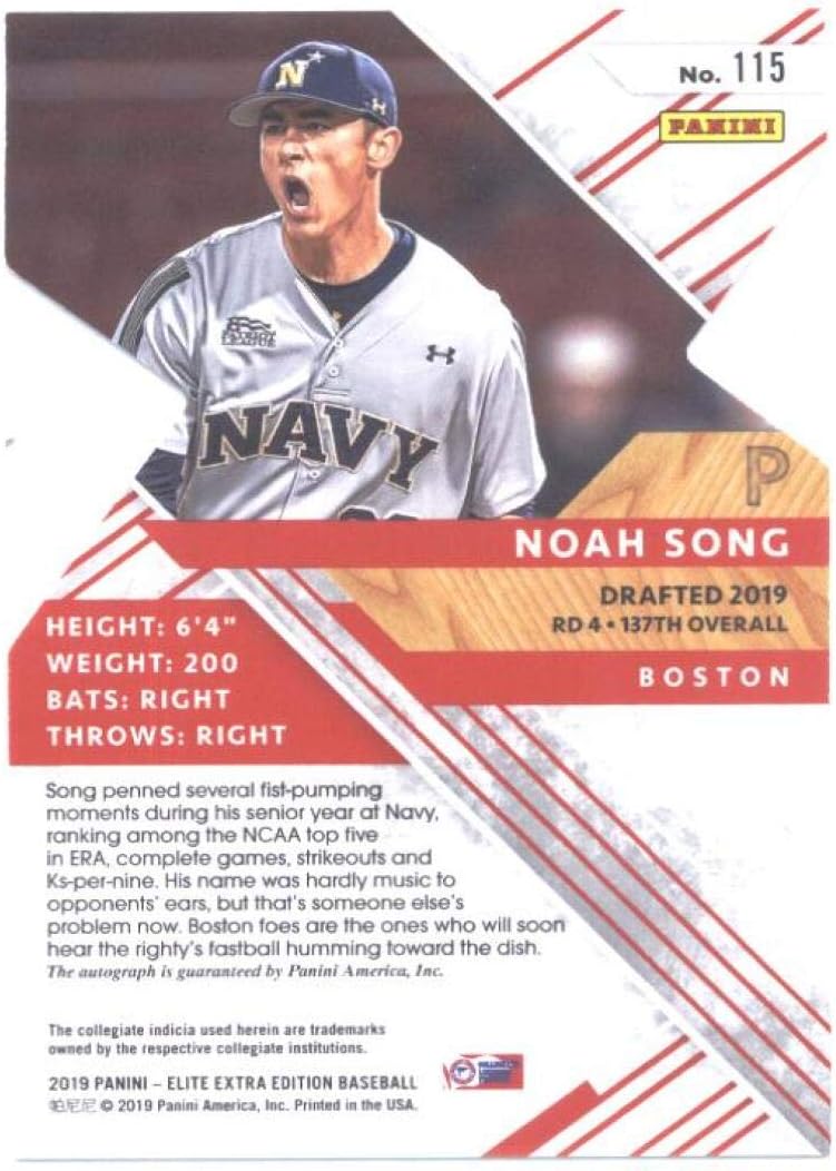 2019 Panini Elite Extra Edition Autographs Status Die-Cut Red #115 Noah Song Autographed /75 Boston Red Sox Baseball NM-MT