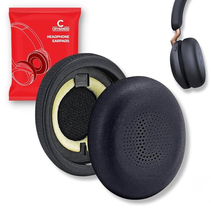 Crysendo Headphone Cushion for Jabra Elite 45h/Jabra Evolve2 40 /Evolve2 65 MS/UC Headphones | Jabra Headset Cushion Replacement Earpads with High-Density Memory Foam & Softer Protein Leather (Black)