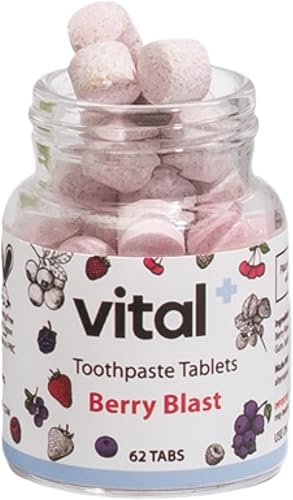 Vital Pastillas de pasta de dientes blanqueadoras de menta fresca con nano-hidroxiapatita  62 tabletas  Pasta de dientes ecológica  Sin plástico y