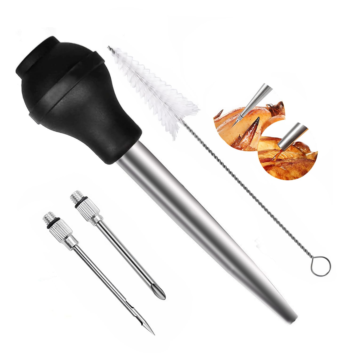 Siringa Per Marinatura Carne - Kit Con Ago, Tubo Baster E Spazzole, Acciaio Inox, Per BBQ