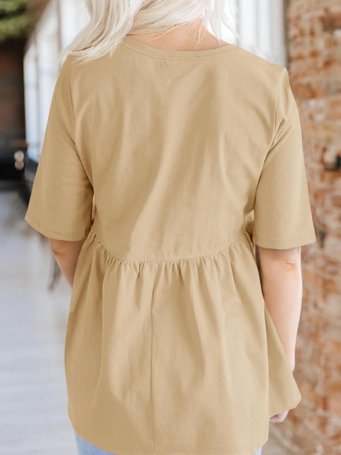 Cicy Bell Womens Summer Babydoll Tops Oversized Short Sleeve Crewneck T Shirts Peplum Casual Loose Blouse - Image 3