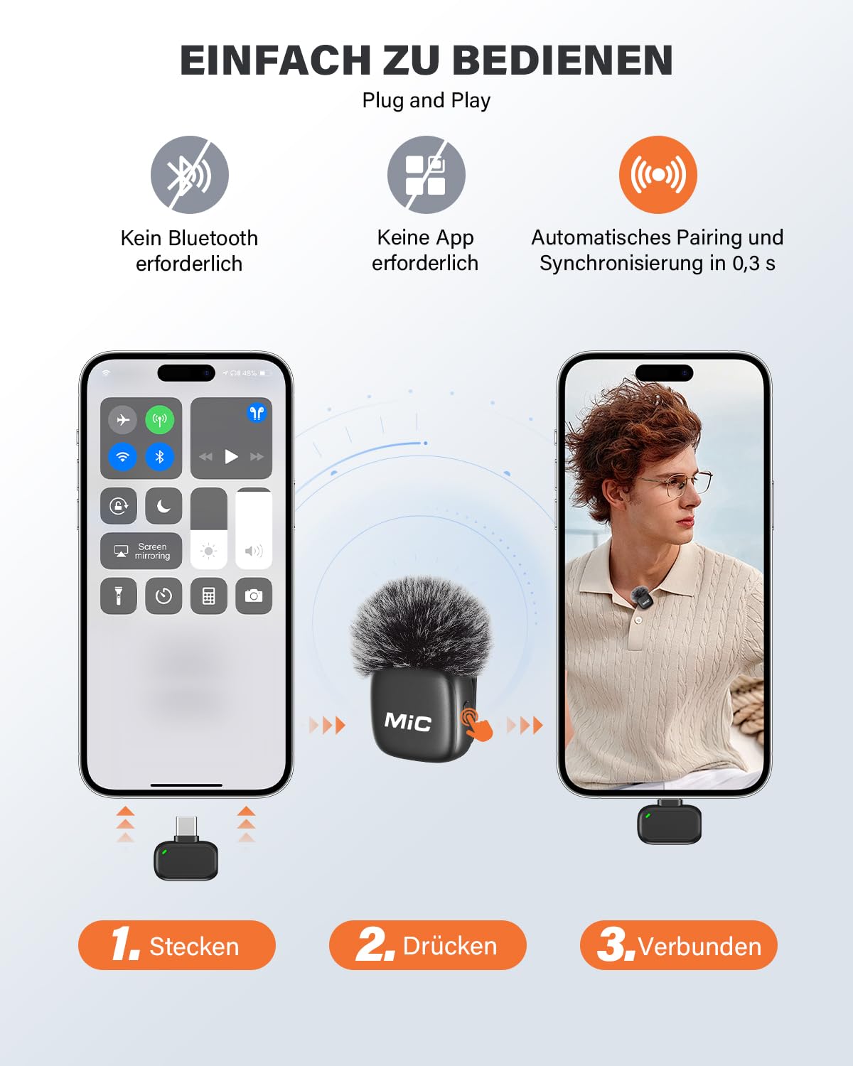 Newmight Kabelloses Lavalier Mikrofon, 2er-Pack Mini-Mikrofon mit Rauschunterdrückung, Auto-Pairing und Stummschaltung und Reverb für Vlogging, Videoaufnahmen, TikTok, YouTube