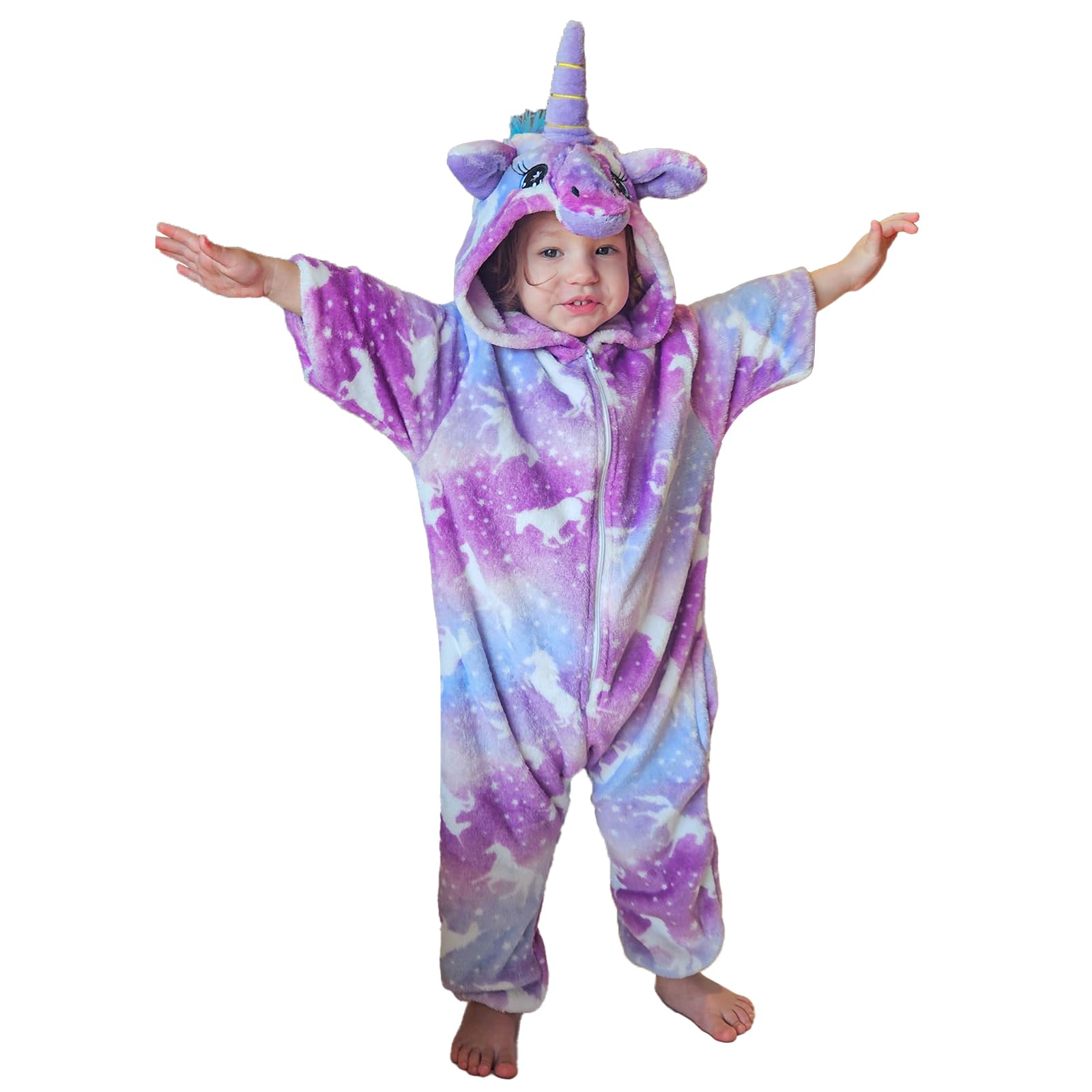 KAKU NANU Pigiama Intero Unicorno Bambina 2 a 10 Anni,Bambini con Cappuccio Flanella Unicorno Bambina Regalo