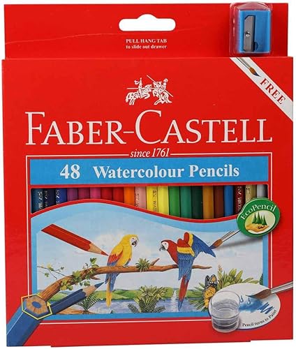 Faber Castell - Lápices de acuarela con sacapuntas y pincel, juego de 48 lápices de acuarela