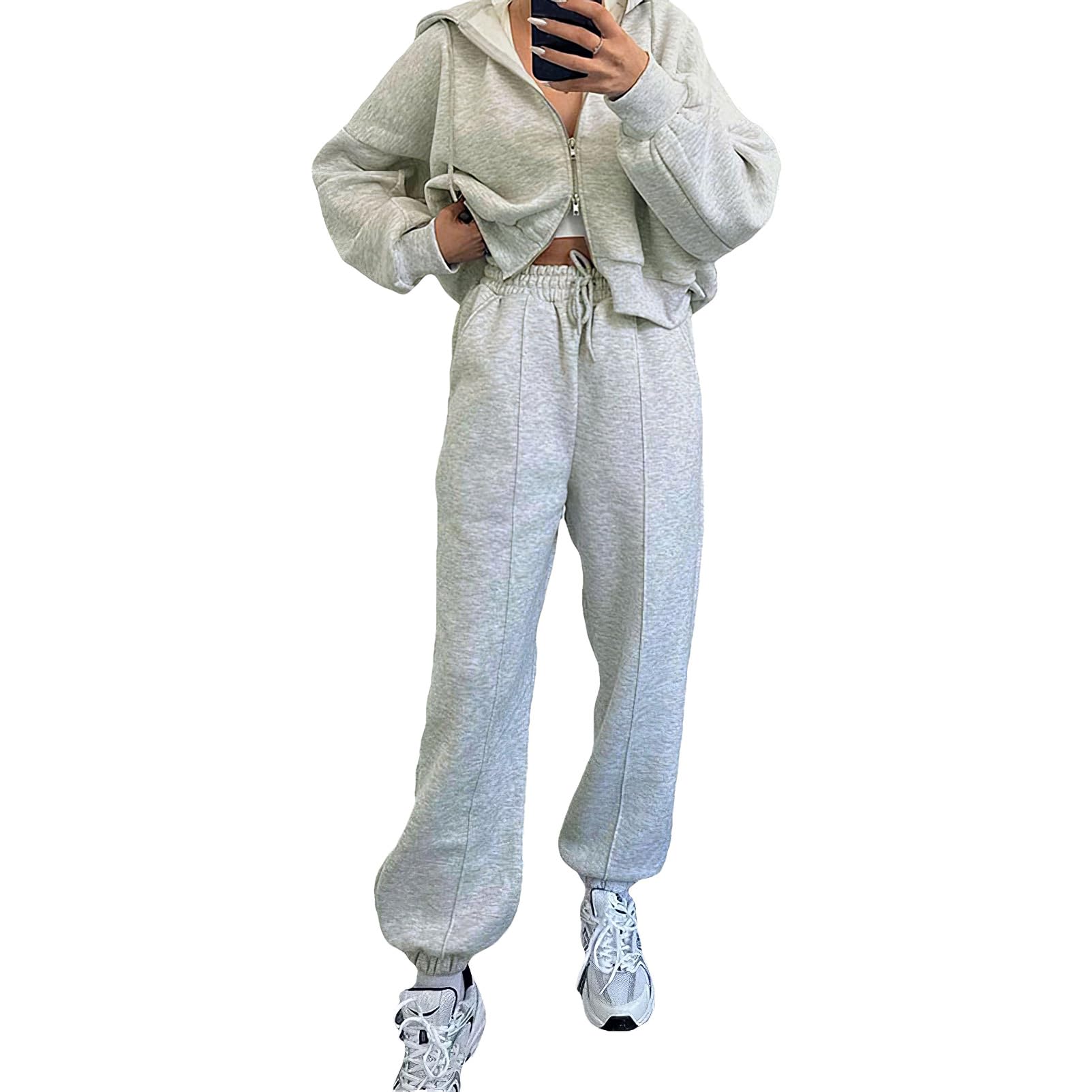 Set da donna a 2 pezzi a maniche corte, maglietta a vita alta, gamba larga, pantaloni lunghi, tuta sportiva, Blu, Etichettalia unica