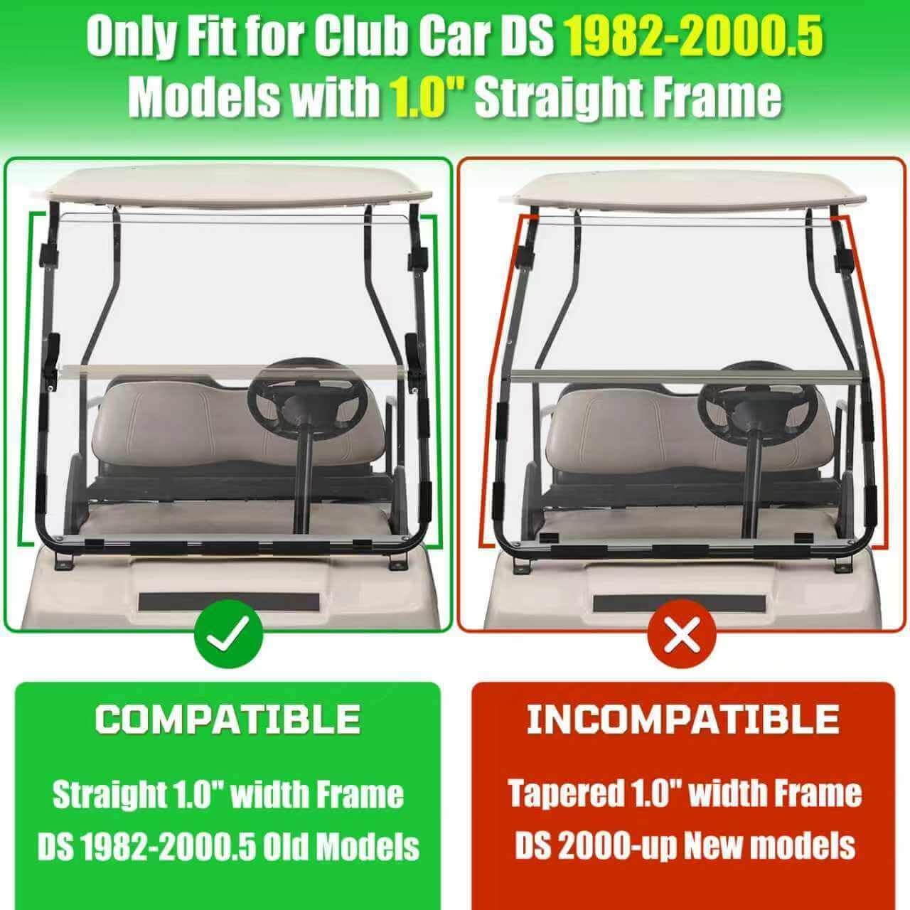 5MM Thick Upgrade PC Foldable Club Car DS Windshield with Heavy Duty Hinges Only Fit for 1982-2000.5 Club Car DS with 1" Straight Struts Rail, Anti-UV Impact Resistant Golf Cart Windshield Clear