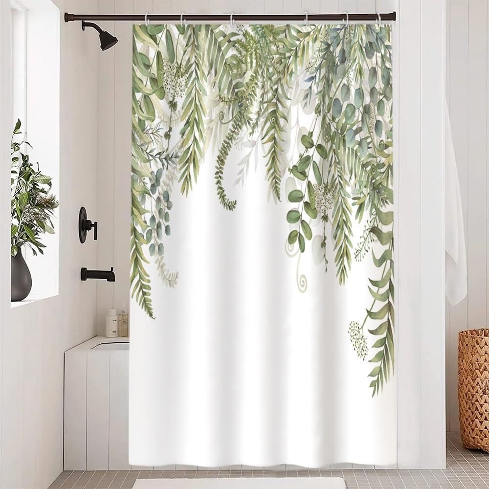 Tenda Doccia Foglie Verde 183x183 Cm - Con Fiori, Libellule E Farfalle, Poliestere Impermeabile, 12 Ganci Inclusi