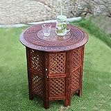 Table de Chevet Table Basse Pliante en Bois, Tabouret Rond Portable avec Meubles de décoration de Maison en Laiton
