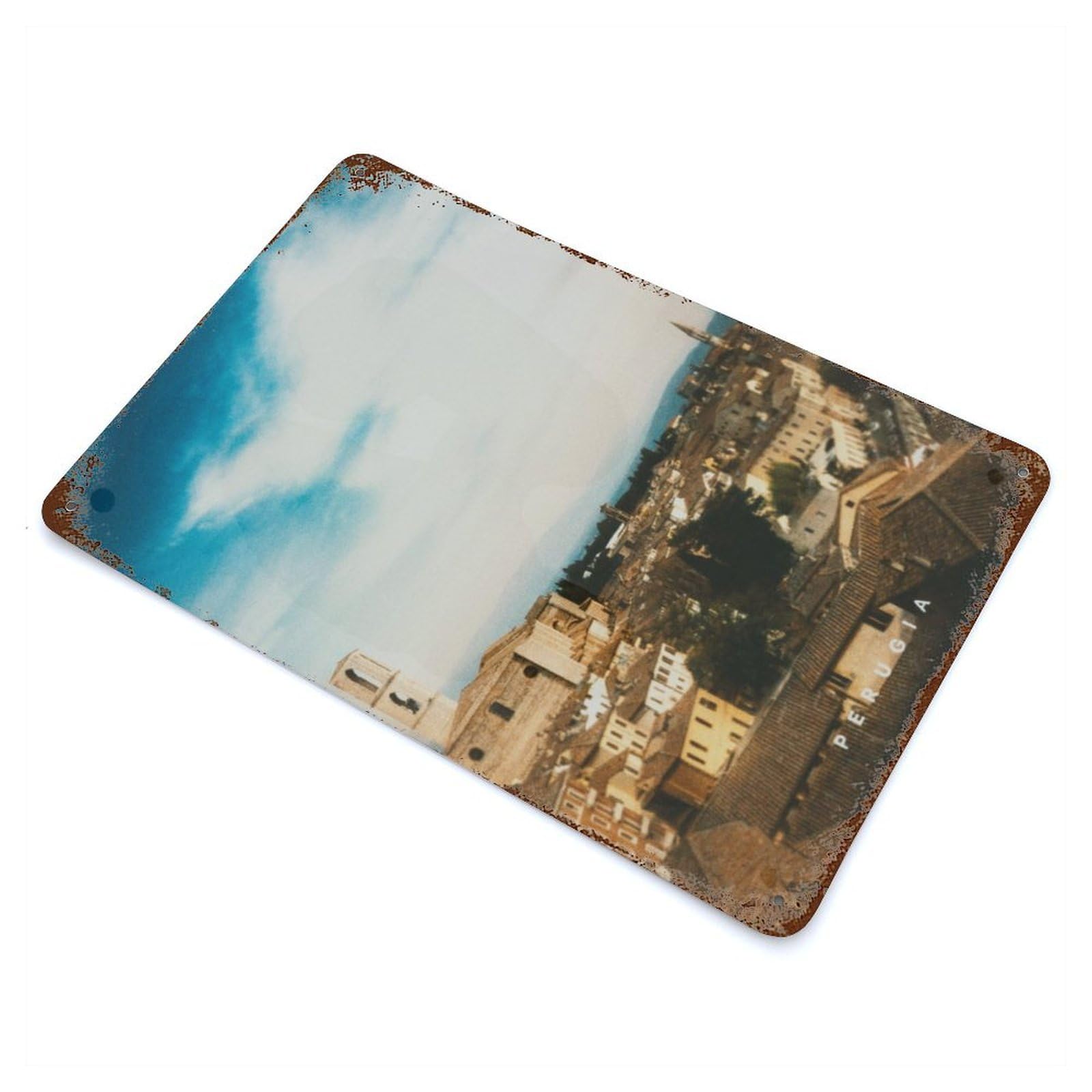 Rust Effect Perugia Vintage Rust Metal Sign 11.8"x7.9", Classic Wall Plaque for Shed, Workshop And Garage Wall Decor