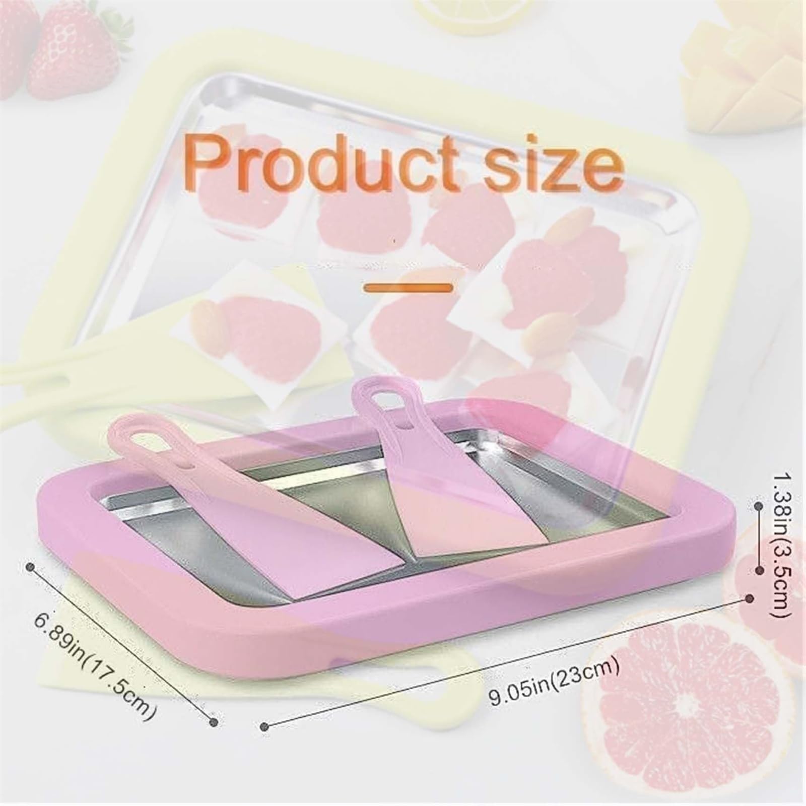 Vimlo Petrus-Eiscremeschale, Petrus-Eiscrememaschine, Eiscremerollenmaschine, DIY-Mini-Eiscremeplattenmaschine, Süßer Roller, Instant-Kälteplatte mit 2 Schabern(Pink)