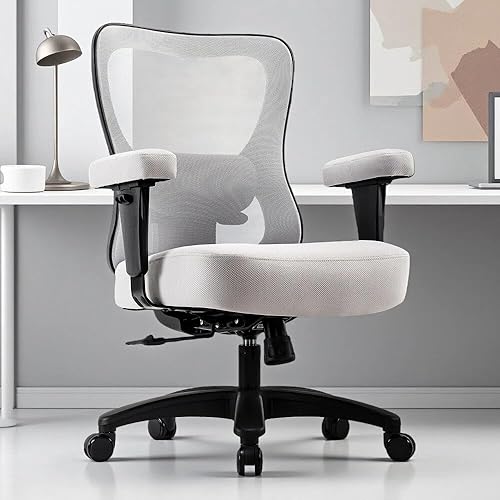 Silla de oficina grande y alta de 500 libras, silla de oficina ergonómica de malla con cojín de asiento más ancho y grueso, silla de escritorio de