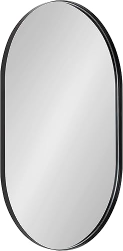Kate and Laurel Rollo Modern - Espejo de pared ovalado de cápsula, 20 x 30 pulgadas, color negro, espejo decorativo con marco de metal geométrico