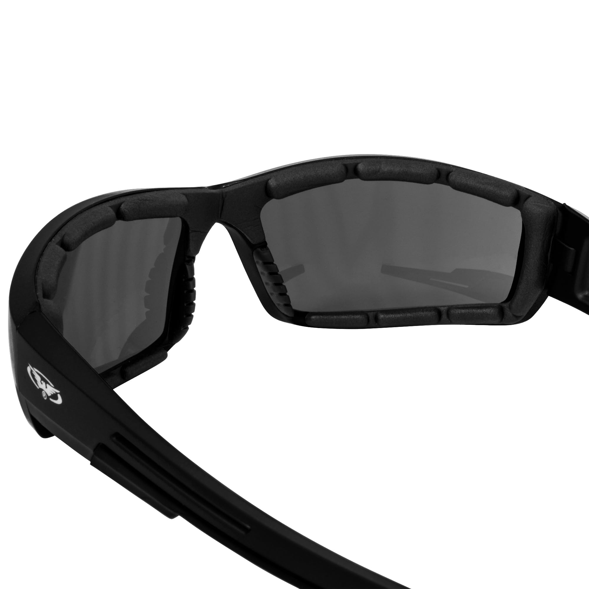 Global Vision - 4 paia di occhiali da sole imbottiti da moto, montatura nera, 1 lente fumé trasparente e 1 lente gialla