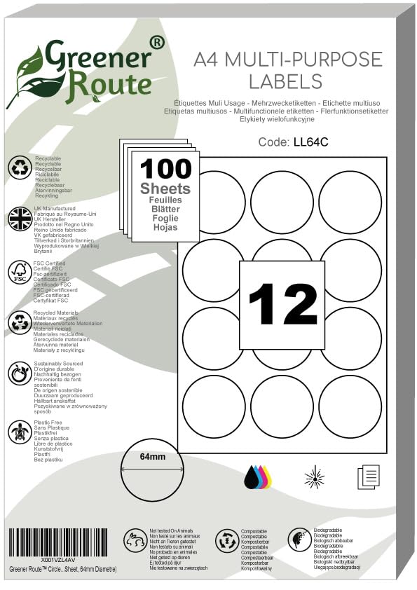 Étiquettes d'adresse autocollantes rondes 64 mm blanches multi-usage A4