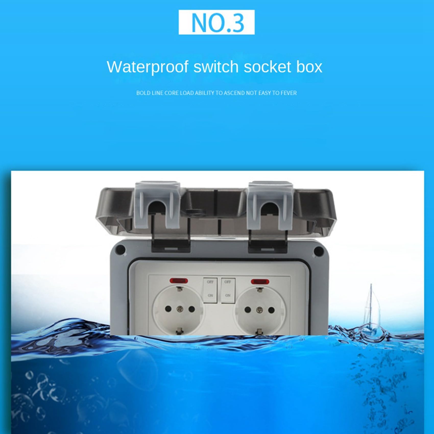 2X Außensteckdose, Wasserdichte Steckdose mit Schalter, Kontrollleuchte, Wandsteckdose, Feuchtraum, Aufputz-Schutzkontakt