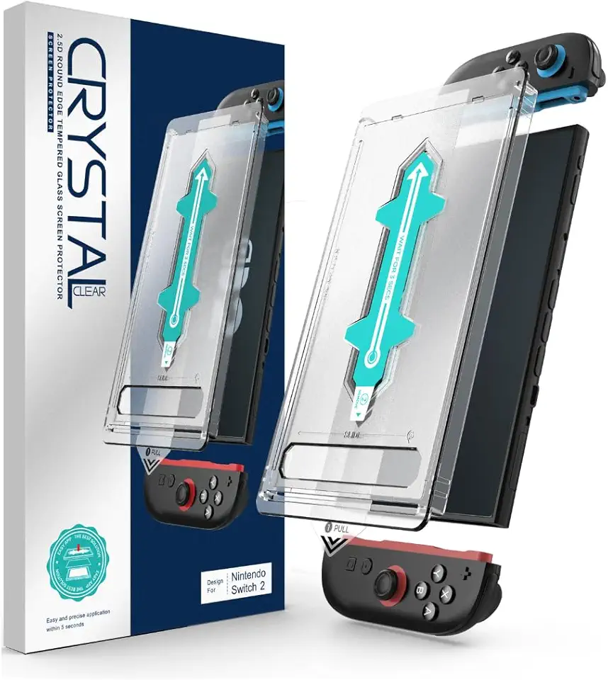 Película de Vidro 9H Protetor de Tela para Nintendo Switch 2 com Aplicador Automático | Kit de Instalação Fácil Sem Bolhas em 5 Segundos | Anti-Risco | Ultra Clear HD