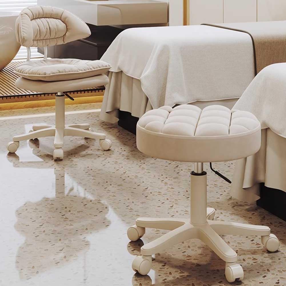 Taburete Rodante para El Trabajo De Oficina del Salón De Tatuajes Médicos, Silla Giratoria De 360 ° Taburete Estético De Ruedas Pesadas Silla Hidráulica Ajustable De Altura (Color : Beige White, Tam