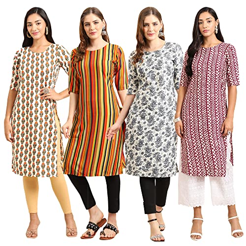Image of Pinkmint Women's Crepe Digital Print Straight Kurta (Pack of 4)