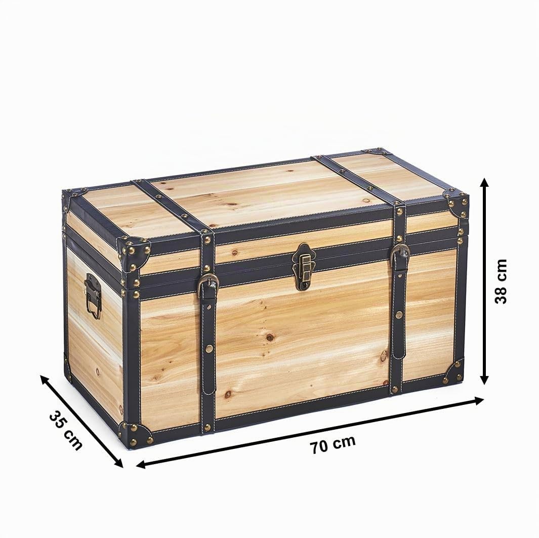 Kobolo Truhe Holztruhe FLORENCE mit Metalldetails und 70x35x38 cm
