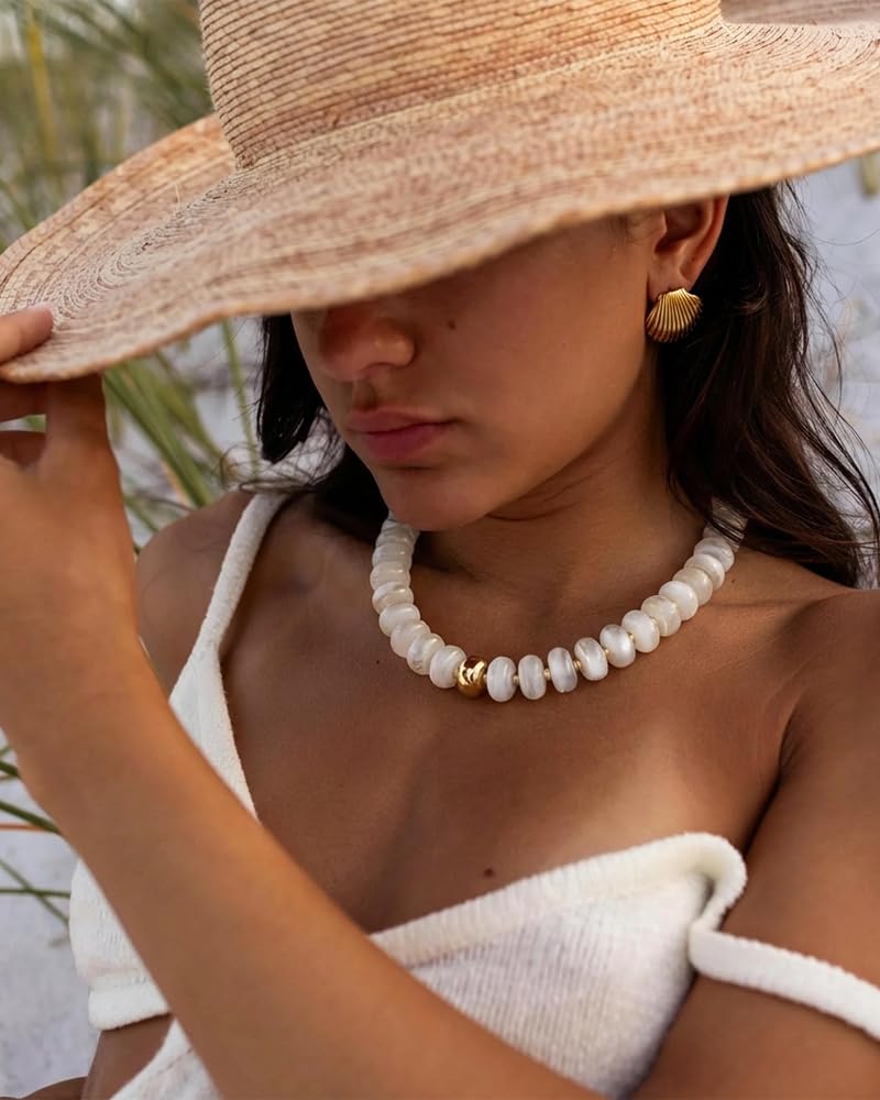 FAUTHENTICUTE Mothers Day Gifts Chunky Beaded Choker Necklace for Women Statement Necklace with Gold Accent Adjustable Beach Summer Jewelry Trendy Boho Necklaces in Multiple Colors y2k Jewelry — view 3