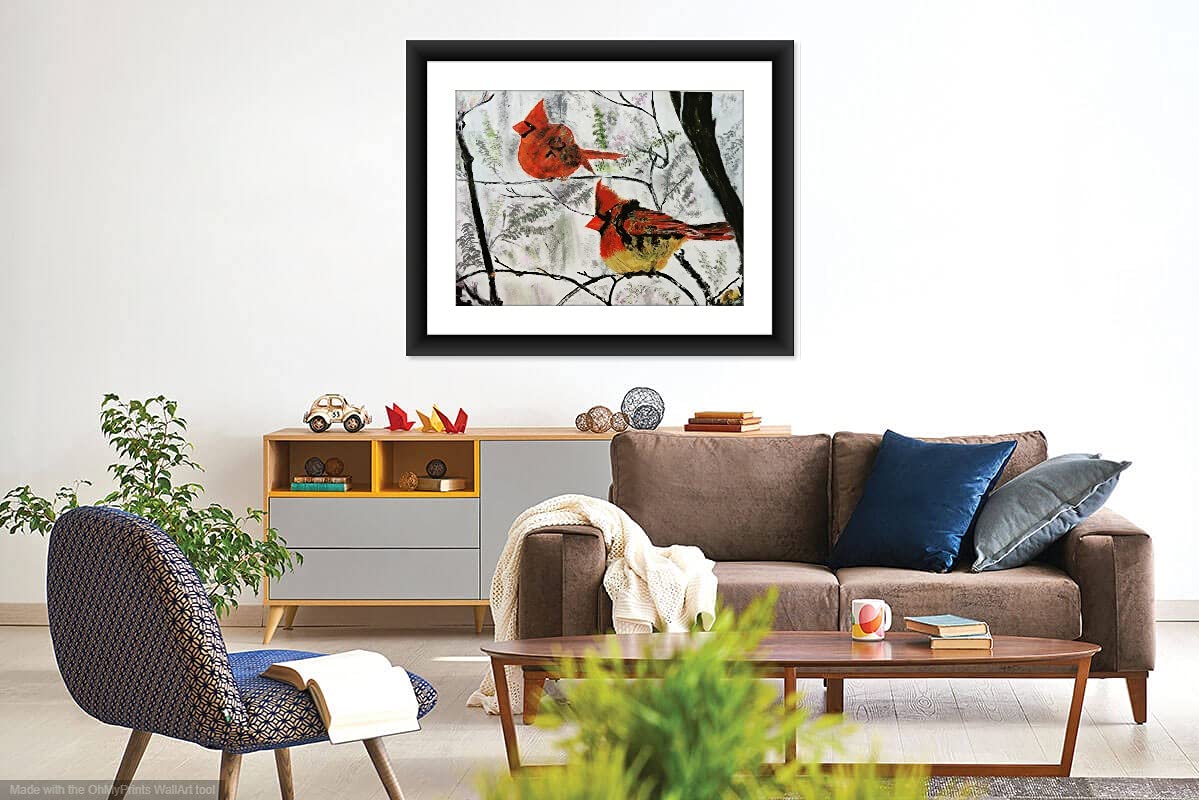 SHSWorks Digital Reprint | Snowbirds | Framed Wall Art Canvas Painting | Signed by Artist | Copyright Protected Artwork | Multicolour 25x27 Inch 1