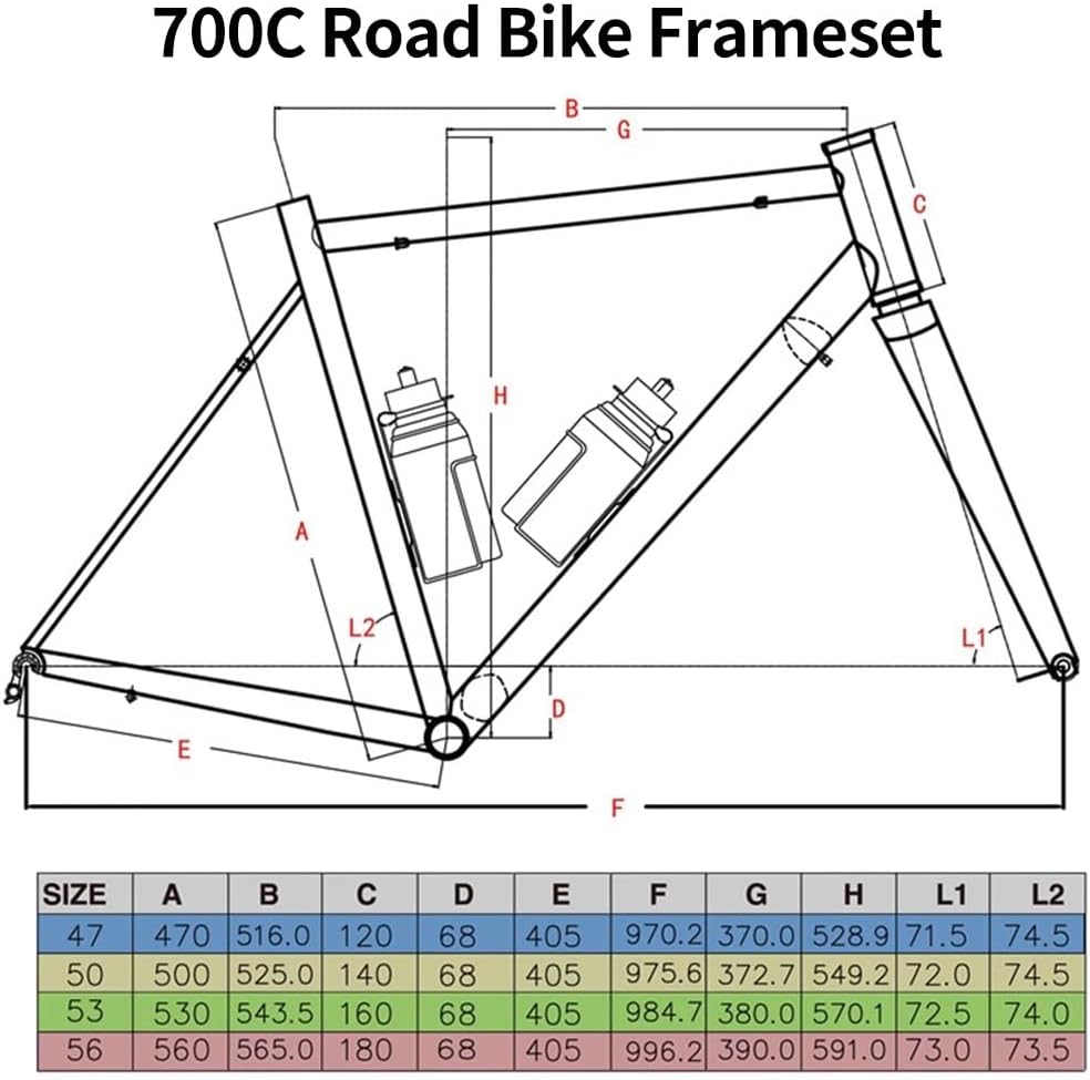 700C Road Bike Frameset 47 53cm Cr-Mo Steel Bike Frame Quick Release Frame F100mm R130mm QR BSA BB68mm C Brake Carbon Fiber Fork(53cm)