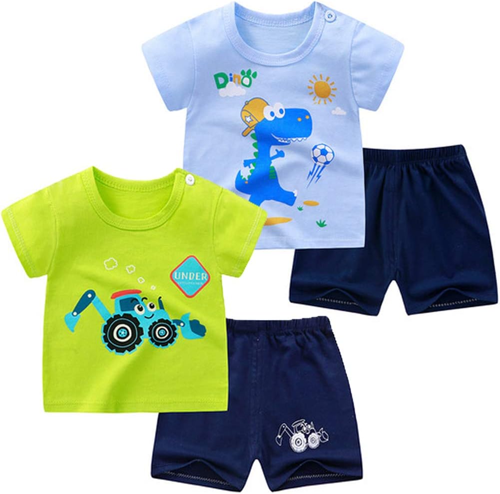 Toddler Boys T-shirts and Shorts 4 Pcs Dinosaur Short Set Summer Clothes Outfit