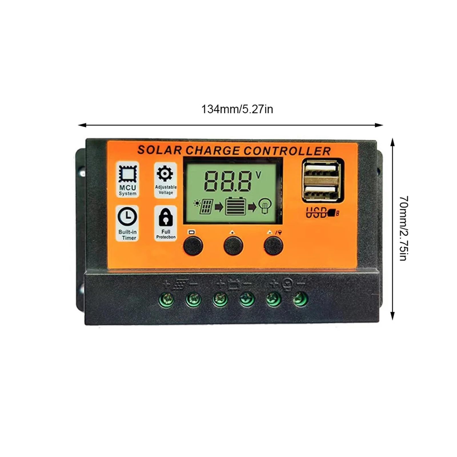 Regolatore di Carica Solare 100A Regolatore del Pannello Solare 12V/24V Regolatore della Batteria del Pannello Solare con Display LCD Regolabile con Porta USB(100A)