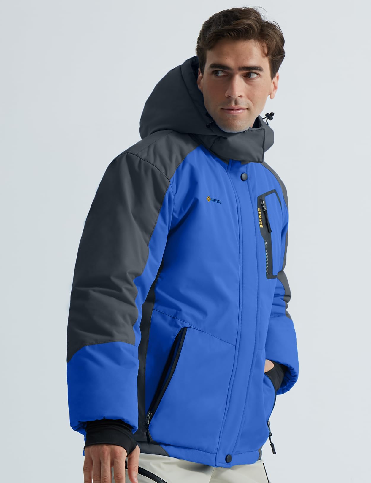GEMYSE Chaqueta de Esquí Impermeable de Montaña para Hombre Abrigo de Invierno de Lana Antiviento con Capucha