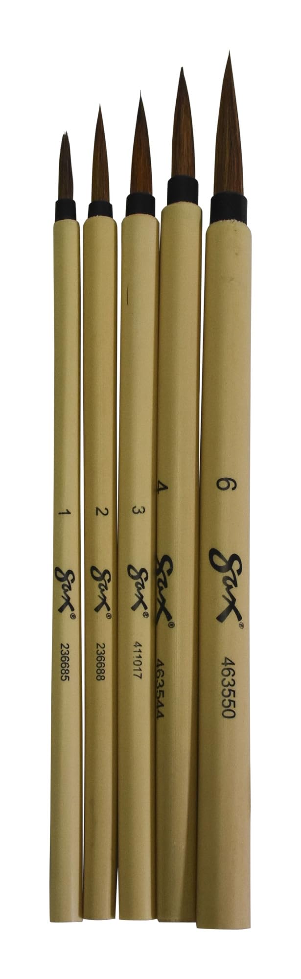 School Specialty 443474 Watercolor Paint Brush Set, Bamboo Handle, Fine Brown Hair, Assorted Sizes (Pack of 5)