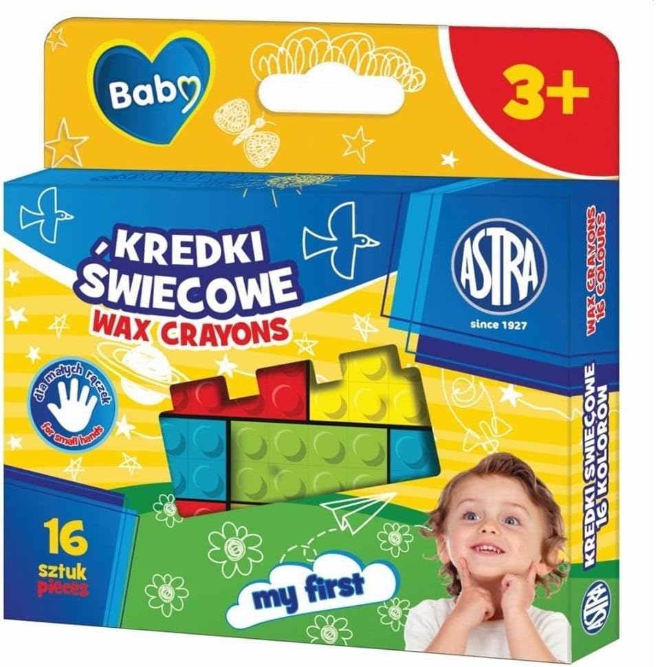 ASTRA BABY Candle Crayons, Set of 16 pieces, 5 colors, Shape of blocks, Fracture resistant, For children over 2 years old
