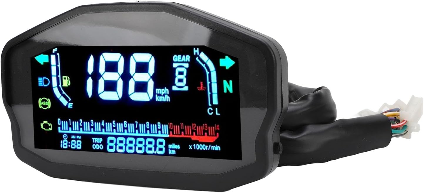 Motorcycle Digital Dash Panel, Motorcycle Speedometer RPM Gauge Accurate Odometer Easy to Read Easy to Install for 1 2 4 Cylinders Motorbike (with Sensors)
