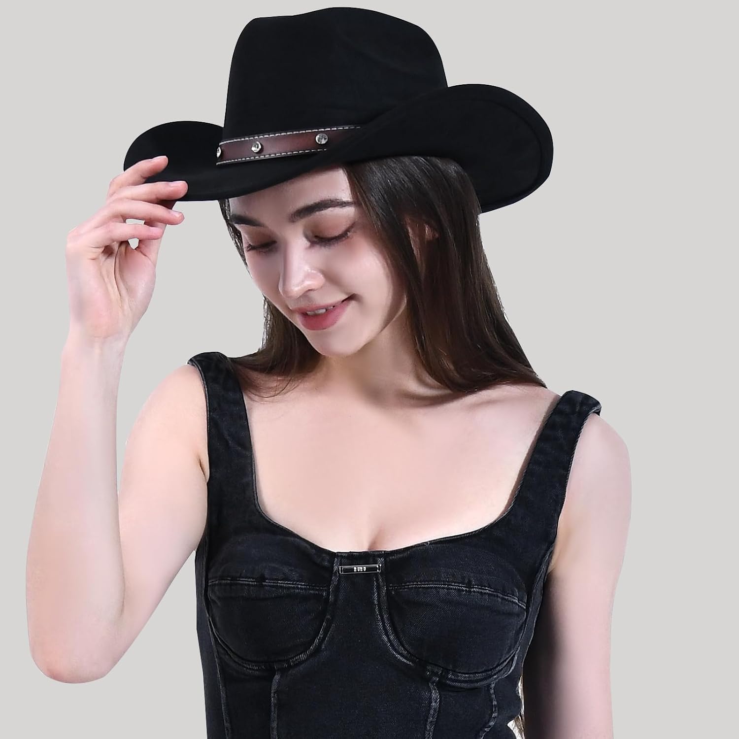 Western Classic Cowboys Hat for Women Teens Girls Small Short Wide Brim Cowgirls Hat Glitter Roll Up Hat Size M-L